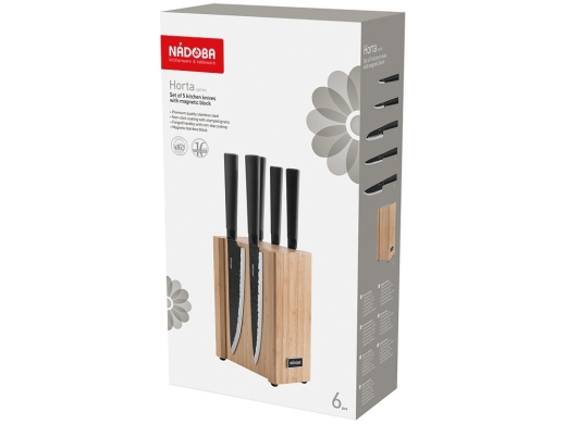 Изображение №2 | Набор из 5 кухонных ножей на магнитном блоке «HORT» (бежевый, стальной, черный)