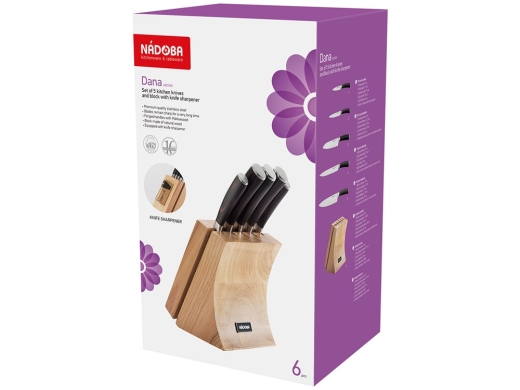 Изображение №7 | Набор из 5 кухонных ножей и блока для ножей с ножеточкой «DANA» (стальной, черный, бежевый)