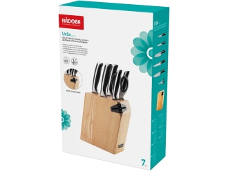 Изображение №7 | Набор из 5 кухонных ножей, ножниц и блока для ножей с ножеточкой «URSA» (стальной, черный, бежевый)