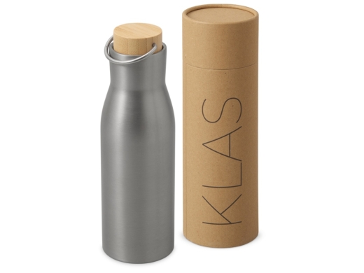Изображение №1 | Вакуумная термобутылка с бамбуковой крышкой «Klas», 500 мл (серебристый)