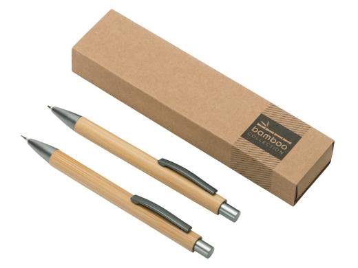 Изображение №1 | Подарочный набор «Tender bamboo» с шариковой ручкой и механическим карандашом из бамбука (натуральный, темно-серый)