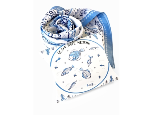 Изображение №6 | Платок «Белое море. Мезень» (голубой, белый)