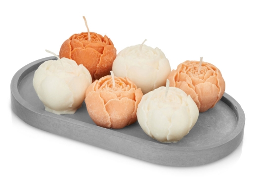 Изображение №1 | Набор свечей на подставке «Пионы» (белый, темно-персиковый, персиковый, серый)