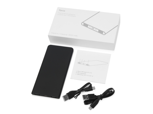 Изображение №3 | Внешний аккумулятор с подсветкой логотипа «Faros», soft-touch, 4000 mAh (черный)