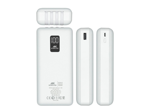 Изображение №4 | Внешний аккумулятор с дисплеем и встроенными кабелями VA2220, 20000 mAh (белый)