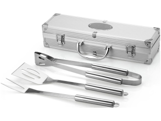 Изображение №1 | Набор для барбекю в кейсе: лопатка, щипцы, вилка «Salvy» (серебристый)