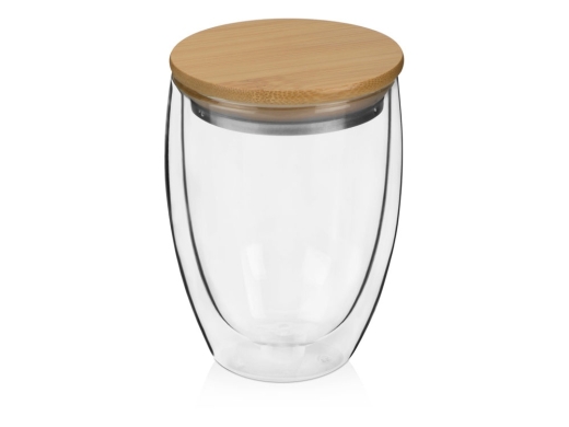 Изображение №1 | Стакан с двойными стенками и бамбуковой крышкой «Valday» (прозрачный, коричневая крышка)