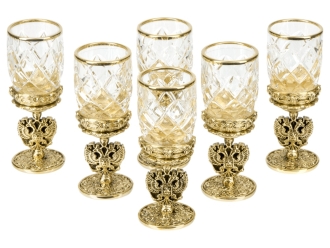 Изображение №7 | Подарочный набор хрустальных стопок (стопки- прозрачный/золотистый, шкатулка- темно-коричневый/рыжий)