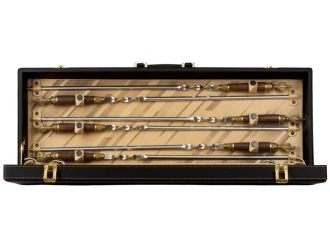 Изображение №3 | Набор «Подарочный» (стопки- прозрачный/золотистый, шампура- серебристый/коричневый, дипломат- темно-коричневый)