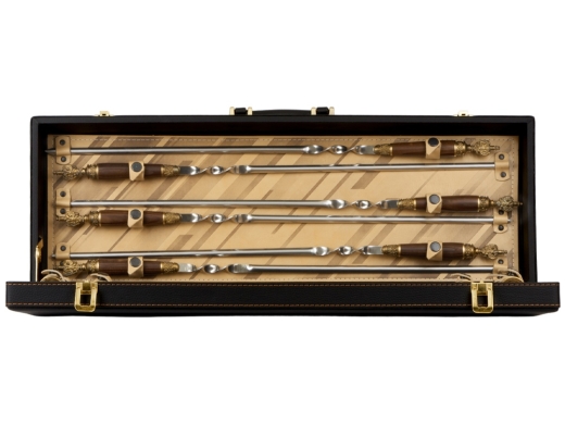 Изображение №3 | Набор «Подарочный» (стопки- прозрачный/золотистый, шампура- серебристый/коричневый, дипломат- темно-коричневый)