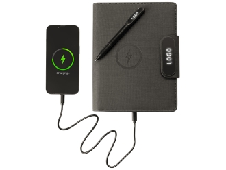 Изображение №6 | Подарочный набор «Twilight»: органайзер А5 с беспроводной зарядкой и металлическая шариковая ручка со светящимся логотипом (черный)