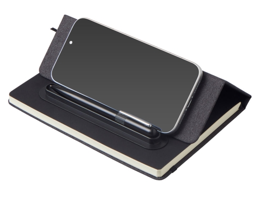 Изображение №2 | Блокнот А5 «NotaBene» с металлической шариковой ручкой и подставкой для телефона (черный)