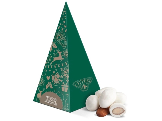 Изображение №1 | Драже миндаль в белой шоколадной глазури в подарочной упаковке (зеленый)