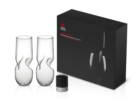 Изображение №1 | Набор из двух бокалов и пробки для шампанского «Bubbly Bliss» (черный, прозрачный)