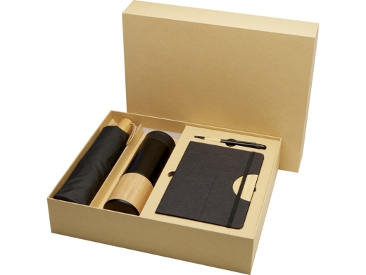 Изображение №1 | Подарочный набор «Carmen» с блокнотом А5, ручкой, бутылкой и зонтиком (черный)