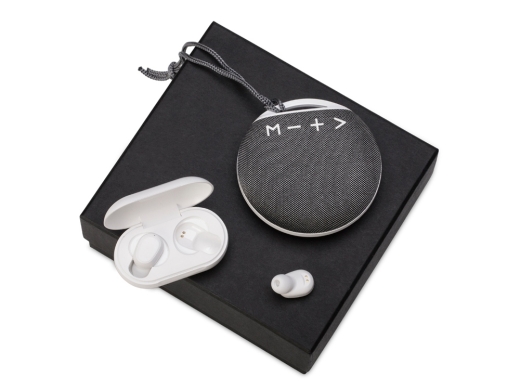 Изображение №1 | Подарочный набор с колонкой и наушниками «Full Music» (белый, серый)