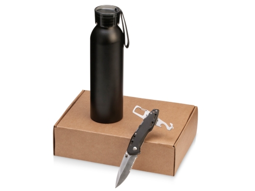 Изображение №1 | Подарочный набор с бутылкой для воды и ножом «Tourist» (черный)