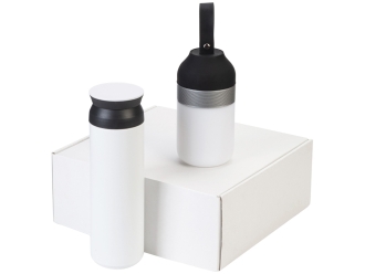 Изображение №1 | Подарочный набор с колонкой и термосом «Black&White» (белый, черный)