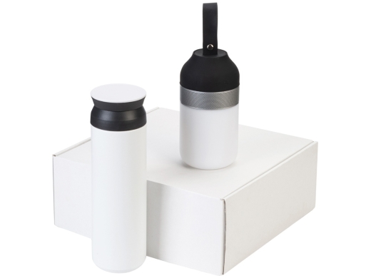 Изображение №1 | Подарочный набор с колонкой и термосом «Black&White» (белый, черный)