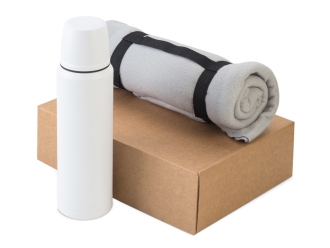 Изображение №1 | Подарочный набор с термосом и пледом «Serenity» (серый, белый)