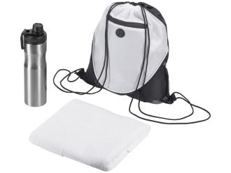 Изображение №1 | Спортивный набор со стальной бутылкой и полотенцем «Advanced» (белый, серебристый)