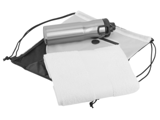 Изображение №3 | Спортивный набор со стальной бутылкой и полотенцем «Advanced» (белый, серебристый)