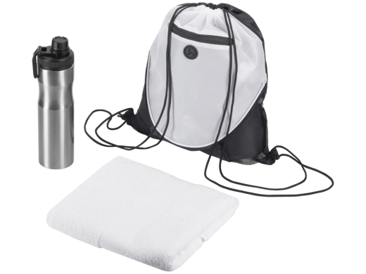 Изображение №1 | Спортивный набор со стальной бутылкой и полотенцем «Advanced» (белый, серебристый)