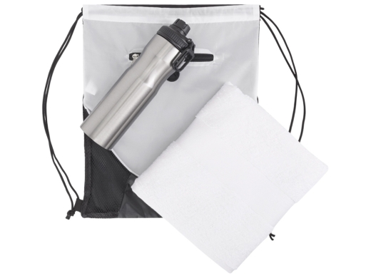 Изображение №2 | Спортивный набор со стальной бутылкой и полотенцем «Advanced» (белый, серебристый)