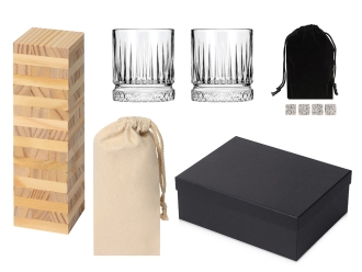 Изображение №1 | Подарочный набор с бокалами, камнями для виски и дженгой (черный)