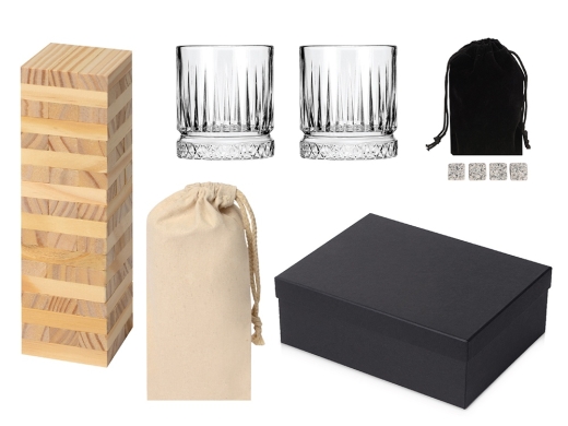 Изображение №1 | Подарочный набор с бокалами, камнями для виски и дженгой (черный)