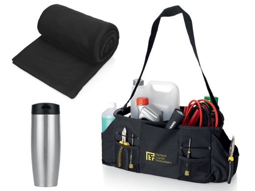Изображение №1 | Набор для автомобиля с пледом, термокружкой в сумке для инструментов (черный)
