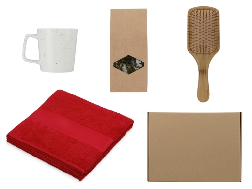 Изображение №1 | Подарочный набор для ванны с полотенцем, расческой и кружкой (красный)