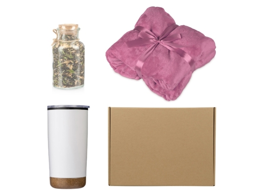 Изображение №1 | Подарочный набор с пледом, термокружкой и чаем (розовый)