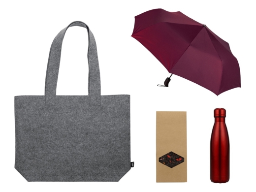 Изображение №1 | Подарочный набор с зонтом и термобутылкой в шопере (бордовый)
