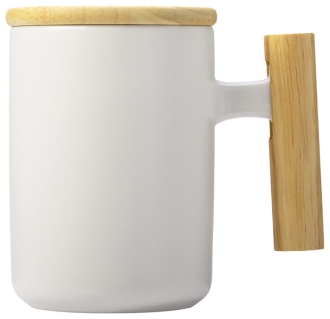 Изображение №3 | Кружка с ручкой и крышкой из каучукового дерева «Jeny» (белый, натуральный)