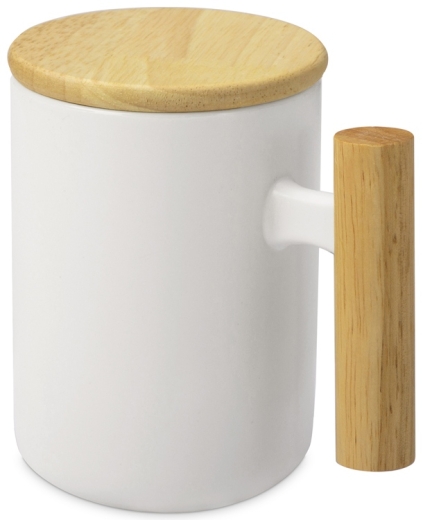Изображение №1 | Кружка с ручкой и крышкой из каучукового дерева «Jeny» (белый, натуральный)