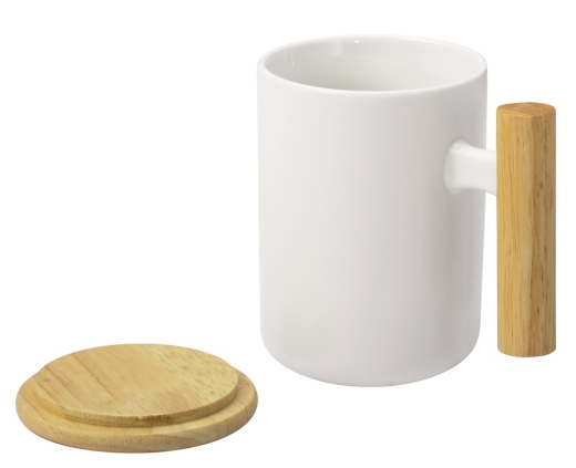 Изображение №2 | Кружка с ручкой и крышкой из каучукового дерева «Jeny» (белый, натуральный)
