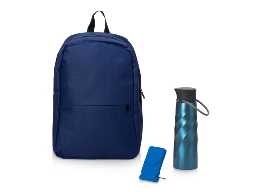 Изображение №1 | Набор с внешним аккумулятором и бутылкой «Waterpower» (синий, темно-синий)