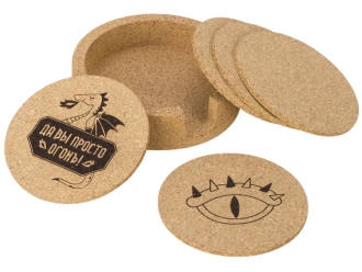 Изображение №1 | Набор костеров из пробки на подставке «Krock» с гравировкой (коричневый)