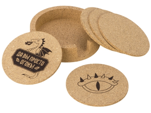 Изображение №1 | Набор костеров из пробки на подставке «Krock» с гравировкой (коричневый)