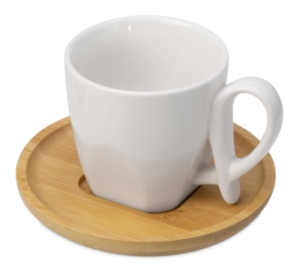 Изображение №1 | Кофейная пара с бамбуковым блюдцем «Mandy» (белый, натуральный)