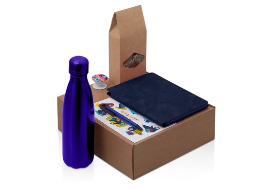 Изображение №1 | Набор «Teanote» с термобутылкой, блокнотом, ручкой и чаем (синий, темно-синий)