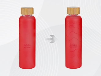 Изображение №1 | Стеклянная бутылка с бамбуковой крышкой «Foggy»,  с УФ-печатью (красный)