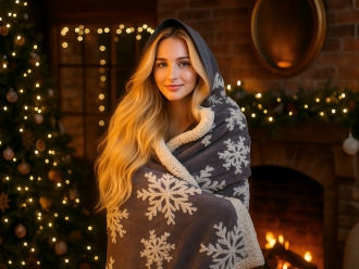 Изображение №13 | Плед Snowflake новогодний с капюшоном (серый)