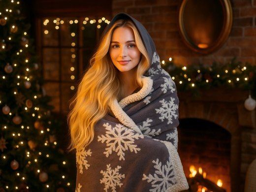 Изображение №13 | Плед Snowflake новогодний с капюшоном (серый)