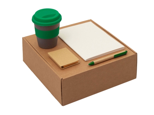 Изображение №1 | Набор «Halm» с блокнотом, ручкой и стаканом (зеленый, серый)