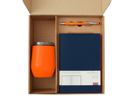 Изображение №2 | Набор «Writea» с ежедневником, ручкой и термокружкой (темно-синий, оранжевый)