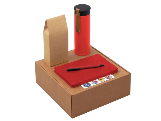 Изображение №1 | Набор «Draftea» с блокнотом, ручкой, термосом и чаем (коричневый, красный)