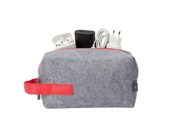 Изображение №1 | Органайзер для электроники и проводов «Felt» из RPET-фетра с ручкой (серый, красный)