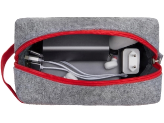 Изображение №2 | Органайзер для электроники и проводов «Felt» из RPET-фетра с ручкой (серый, красный)